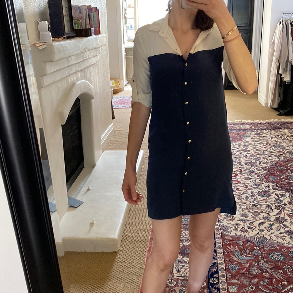 Club Monaco Navy and White Button-Up Dress